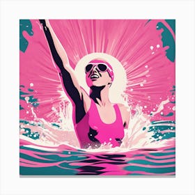 Art Deco Style Swimmer Splash in pink Art Print Canvas Print