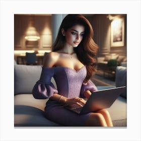 Beautiful Woman Using Laptop 11 Canvas Print