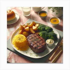 Steak And Vegetables On A Table Canvas Print