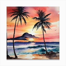 Sunset With Palm Trees 1 Canvas Print