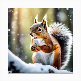 Red Squirrel In The Snow 1 Canvas Print