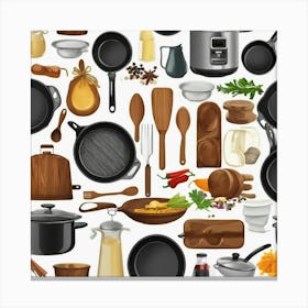 Seamless Pattern Of Cooking Utensils Canvas Print