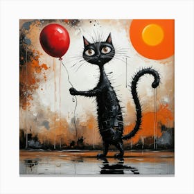 Black Cat With Red Balloon Canvas Print