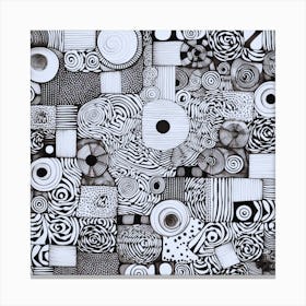 A black and white drawing of a bunch of different shapes Canvas Print