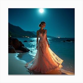 Full Moon On The Beach 2 Canvas Print