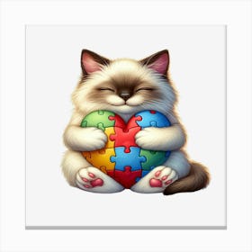 Autism Puzzle Piece Cat (Birman) Canvas Print