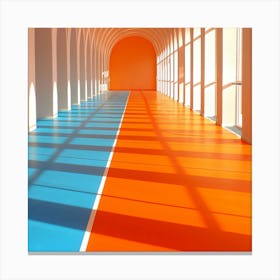 Hallway With Blue And Orange Walls Canvas Print