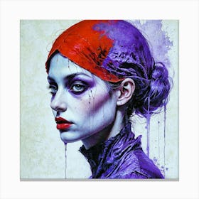 Girl With Purple Paint On Her Face Canvas Print