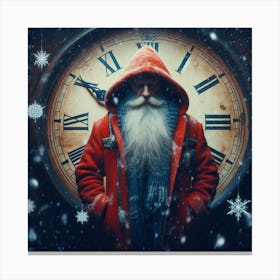 Santa Claus With Clock Canvas Print