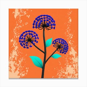 Blue Flowers On An Orange Background Canvas Print