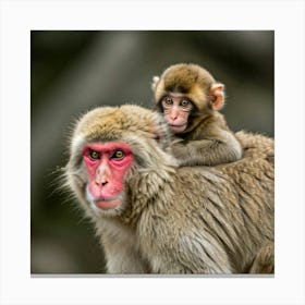 Snow Monkey Mother And Baby Canvas Print