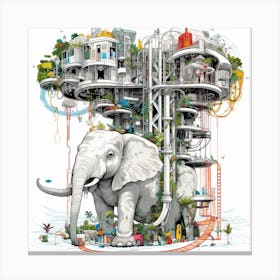 Elephant In The City Canvas Print