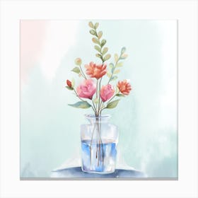 Watercolor Flowers In A Vase Canvas Print