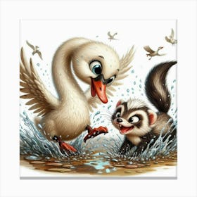 Swan And Squirrel Canvas Print
