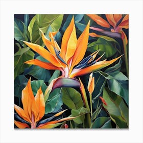 Flower Motif Painting Bird Of Paradise Art Print Canvas Print