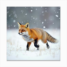 Playful Red Fox Darting Through A Snowy Field 2 Canvas Print