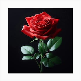 Single Red Rose On Black Background Canvas Print