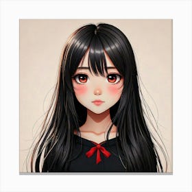 Firefly Cute, 10 Year Old, Anime, Girl, Long Hair, Straight, Black Hair, Reddish Brown Eyes, Pale Sk (11) Canvas Print