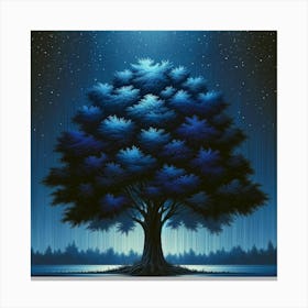 Blue Tree At Night Canvas Print