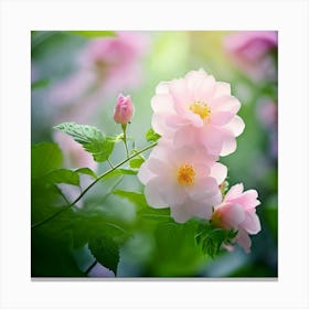 Flowers Leaves Nature Soft Freshness Pastel Botanical Plants Blooms Foliage Serene Delic (17) Canvas Print
