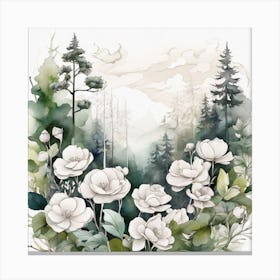 White Flowers In The Forest Canvas Print