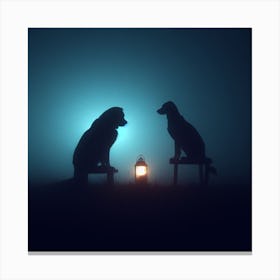 Silhouette Of Dogs At Night Canvas Print