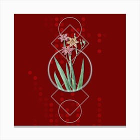 Vintage Blackberry Lily Botanical with Geometric Line Motif and Dot Pattern Canvas Print