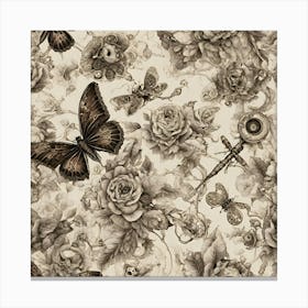 Roses And Butterflies 1 Canvas Print