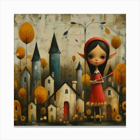 Little Red Riding Hood, Naïf, Whimsical, Folk, Minimalistic Canvas Print