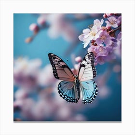 Butterfly On A Cherry Blossom Canvas Print