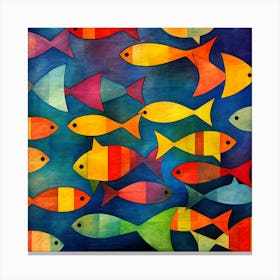 Maraclemente Fish Painting Style Of Paul Klee Seamless 3 Canvas Print