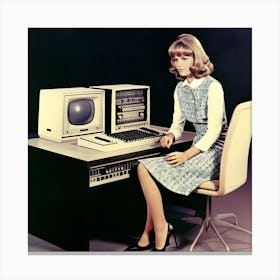 Retro Computer Operator Canvas Print