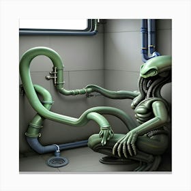 Alien in the restroom Canvas Print