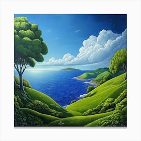 Daylight Seaside Landascape Island At The Horizon - NuvolaFelice  Canvas Print