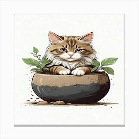 Cat In Pot Canvas Print