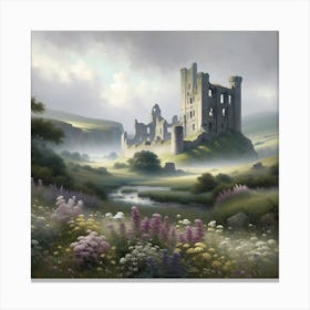 Castle In The Mist Vintage AI Canvas Print