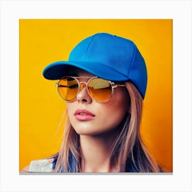 Firefly Headshot, Avatar, Girl, Blue Face Cap, Yellow Sunglasses, Stylish, Vibrant, Colorful, Modern (11) Canvas Print