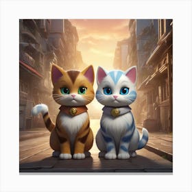 Two Cats In A City Superheroes Canvas Print