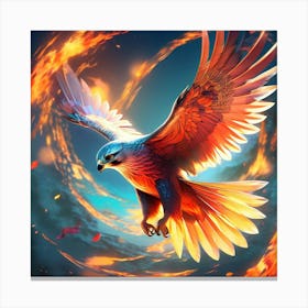 Majestic Falcon Soaring Through A Fiery Ring Feathers Adorned With Vivid Hues And Intricate Patter Canvas Print