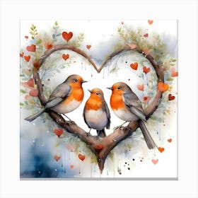 Three Birds In A Heart Canvas Print