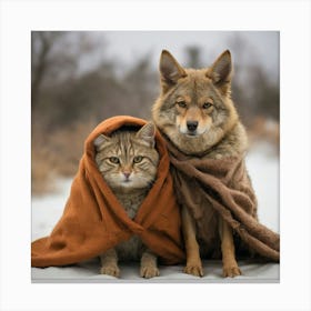 Coyote And Cat Canvas Print