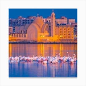 Flamingos In The Water Canvas Print