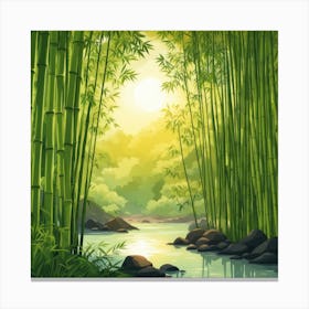 A Stream In A Bamboo Forest At Sun Rise Square Composition 342 Canvas Print
