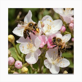 Bees On Blossoms Canvas Print