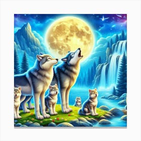 Big Moon Howling Wolf Family Canvas Print