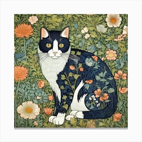 Cat In garden flowers Canvas Print