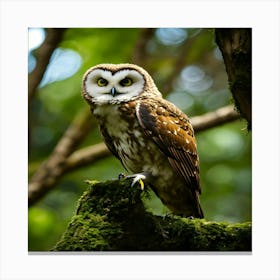 Owl Perched On Moss Canvas Print