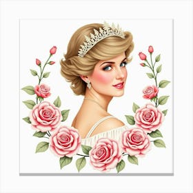 Elegant Watercolor Depiction Of Princess Diana Surrounded By Roses 1 Canvas Print