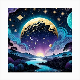 Night Sky With Moon And Stars Canvas Print