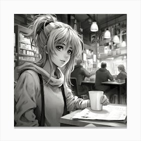 Anime Girl Sitting At A Table 3 Canvas Print